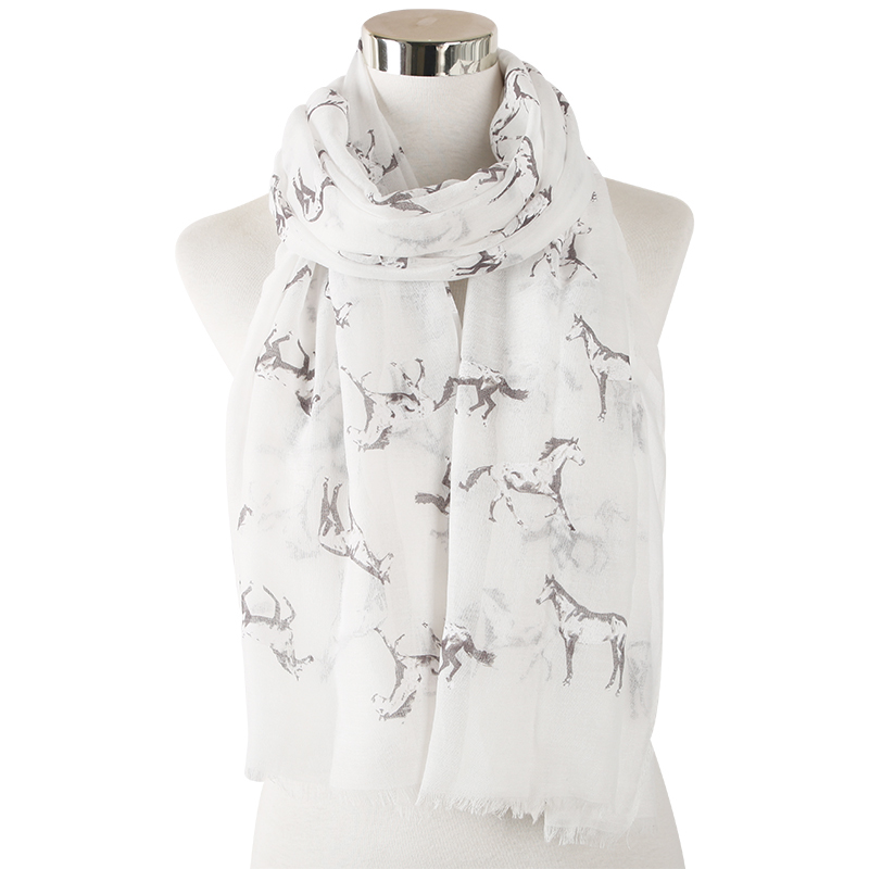 FOXMOTHER New Fashion Lightweight Pink Grey Color Running Horse Scarf Animal Print Scarves Women Ladies Foulard Femme Y201007