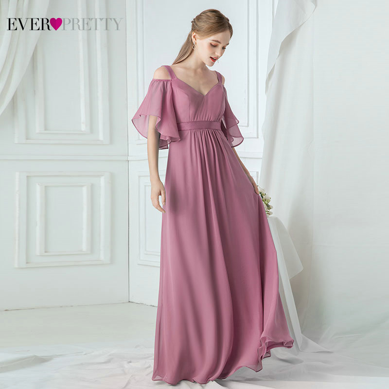 Ever Pretty Elegant Pink Evening Dresses Long A-Line Off The Shoulder V-Neck Sexy Formal Party Gowns EP07871PK Abendkleider 201114