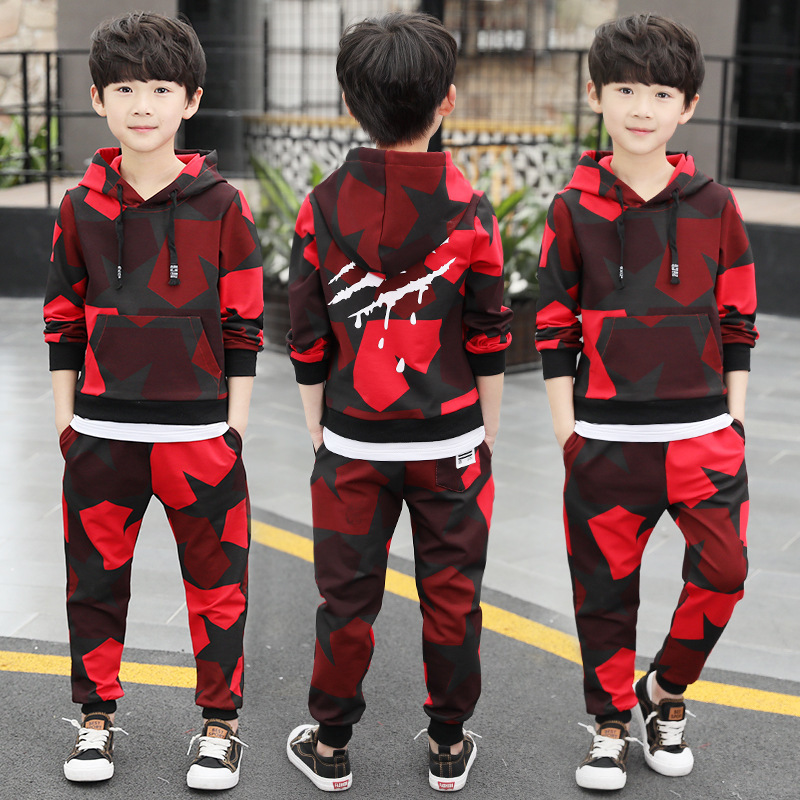 Camouflage Tracksuit for Boys Kids Hoodies Tops Pants 2024 Children Clothing Outfits 4-14 Years Green Polyester dh910320090