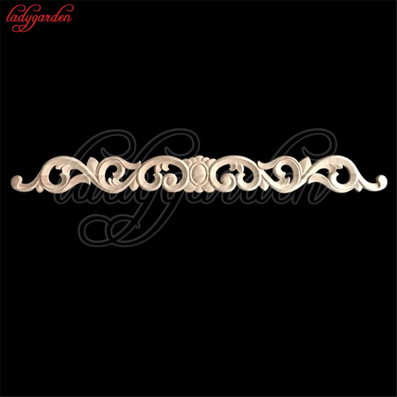 Decorative Woodcarving Decal for Furniture Home Decoration Long Carved Applique Window Door Decor Wooden Figurines Crafts