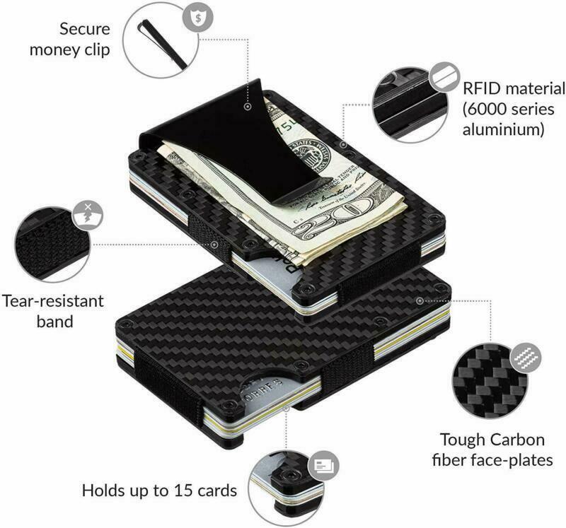 Mens RFID Blocking Carbon Fiber Ridge Wallets Money Clip Front Pocket Bank Credit Card Holders Minimalist Antimagnetic Purse Cards - view 3
