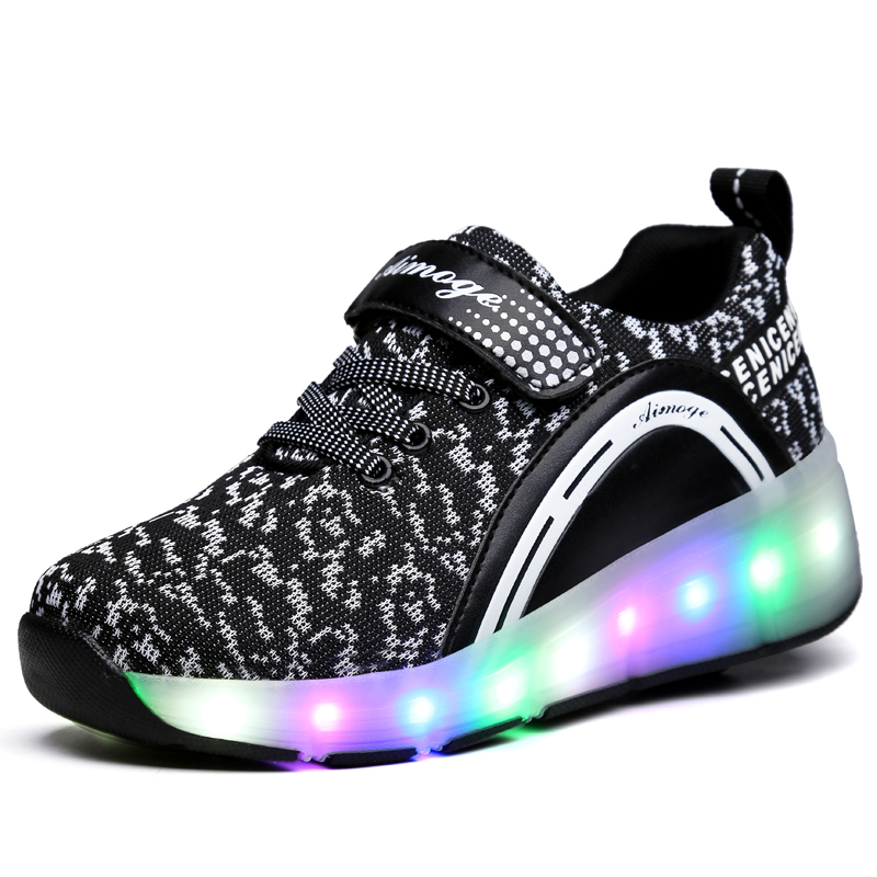 Kids Glowing Sneakers Sneakers with wheels Led Light up Roller Skates Sport Luminous Lighted Shoes for Kids Boys Pink