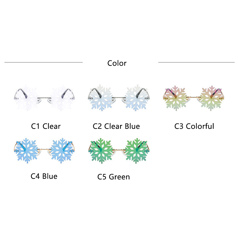 Fashion Christmas Snowflake Sunglasses Women Men Framless Green Mirror Shades Clear Lens Festival Glasses Gafas UV400