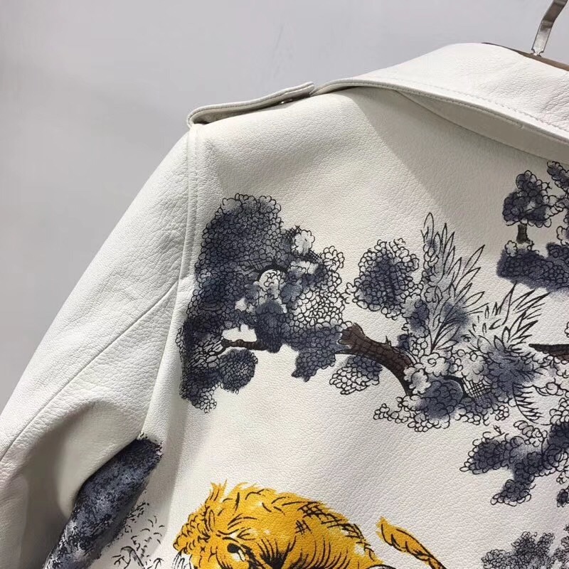 Women Genuine Leather Fashion Winter Lady Bomber Motorcycle Real Sheepskin Jackets Zippers High Quality Printed Leather 201030