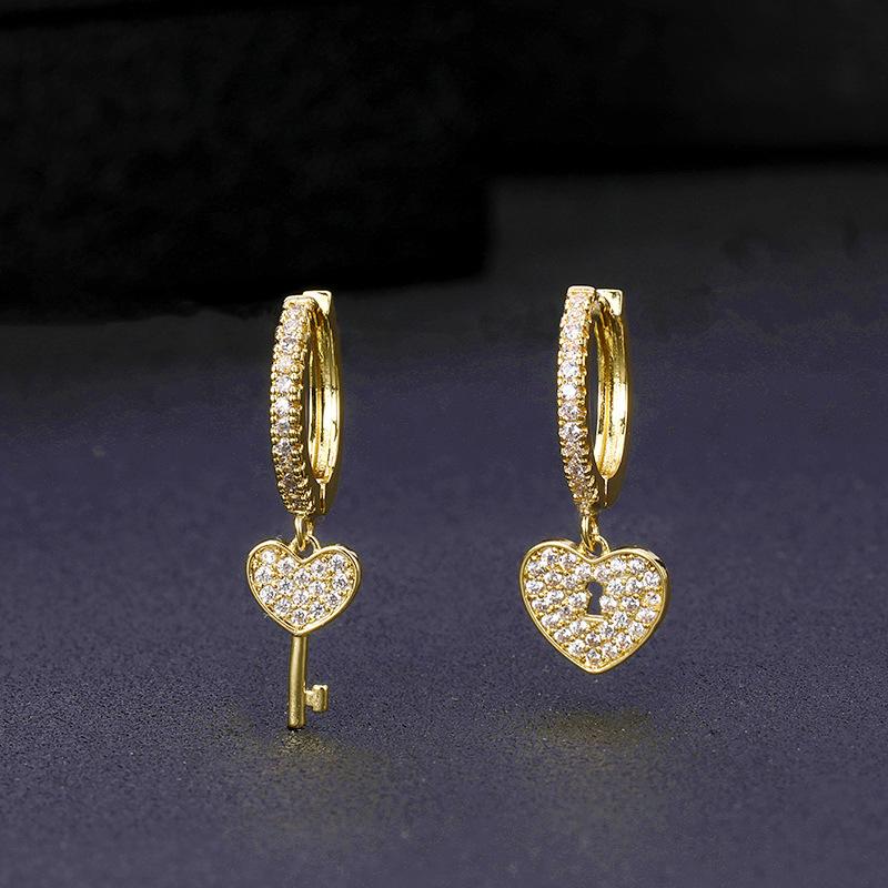 Love Heart Lock Pendant Key Earing For Women Cubic Zirconia Stainless Steel Gold Heart & Lock Key Earrings Women Jewelry Gift
Love Heart Lock Pendant Key Earing For Women Cubic Zirconia Stainless Steel Gold Heart & Lock Key Earrings Women Jewelry Gift