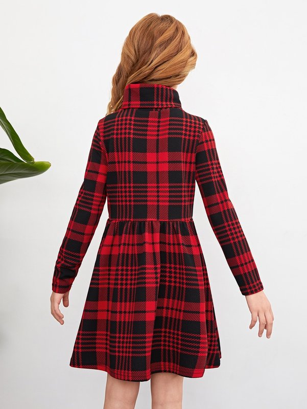 Girls Plaid Print Dress Without Belt SHE