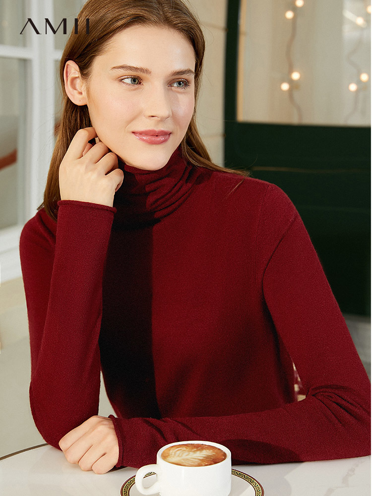 Amii Minimalism Winter Sweaters For Women Fashion Solid Women's Turtleneck Sweater Causal OLstyle Knitted Pullover Tops 12030562 201225