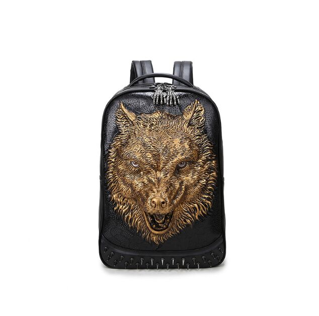 Fashion 3D Embossed Wolf Backpack bags Women Men Rivet unique whimsical Cool giris Bag For Teenagers Laptop Travel Bags fc004