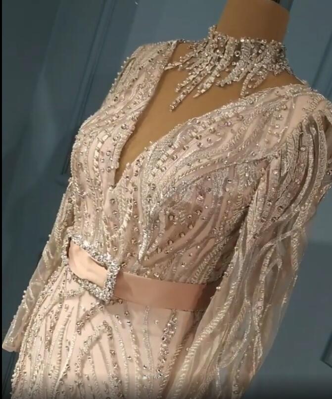aso ebi arabic gold luxurious mermaid evening dresses beaded lace prom dresses vintage formal party second reception gowns zj399