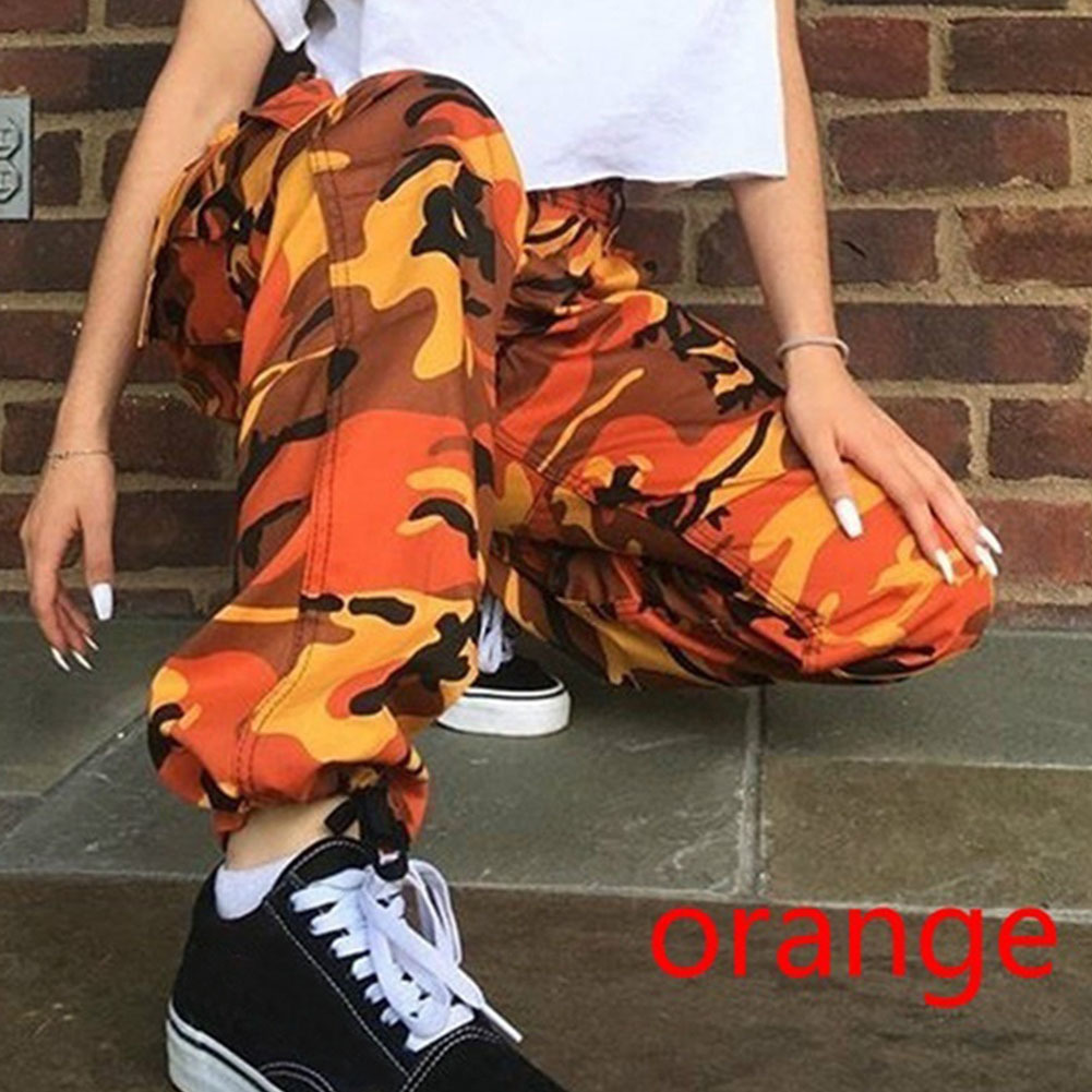Pantalon Femme Loose Sexy Pants Women Camouflage Punk Trousers Pink Camo Orange Purple Pink Sweatpants Hiphop Dance Baggy Pants 201228