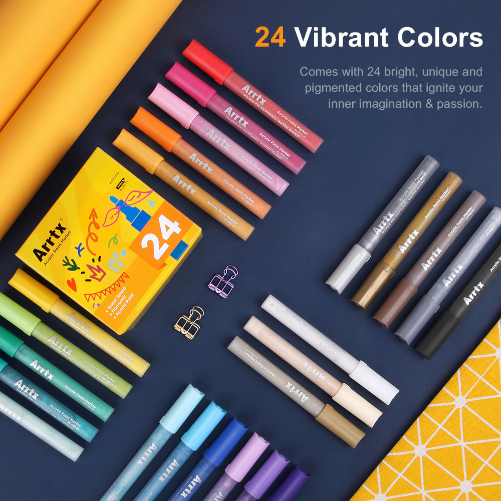 Arrtx 24 Colors Set Acrylic Permanent DIY Paint Marker pen Wildly Used on Canvas, Glass, Ceramics, Wood Painting 201127
Arrtx 24 Colors Set Acrylic Permanent DIY Paint Marker pen Wildly Used on Canvas, Glass, Ceramics, Wood Painting 201127