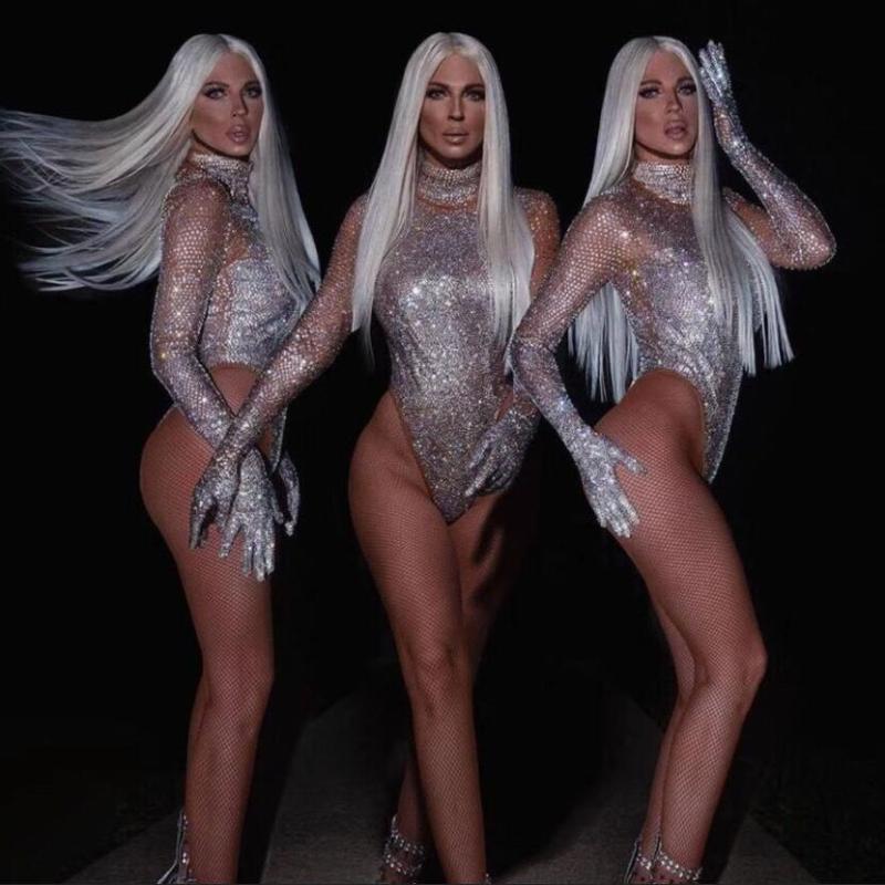 Sparkly Silver Rhinestones Transparent Long Sleeve Bodysuit Stage Dance Birthday Celebrate Outfit Women Singer Outfit, Leotard
Sparkly Silver Rhinestones Transparent Long Sleeve Bodysuit Stage Dance Birthday Celebrate Outfit Women Singer Outfit, Leotard