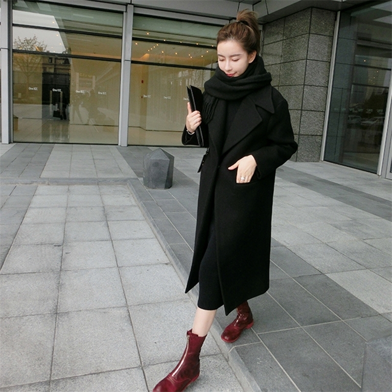 Female Women Wool Winter Fashion New Casual Korean Version Slim Long Coat Full Sleeve Women's Coats Plus Size 3XL Y201001
