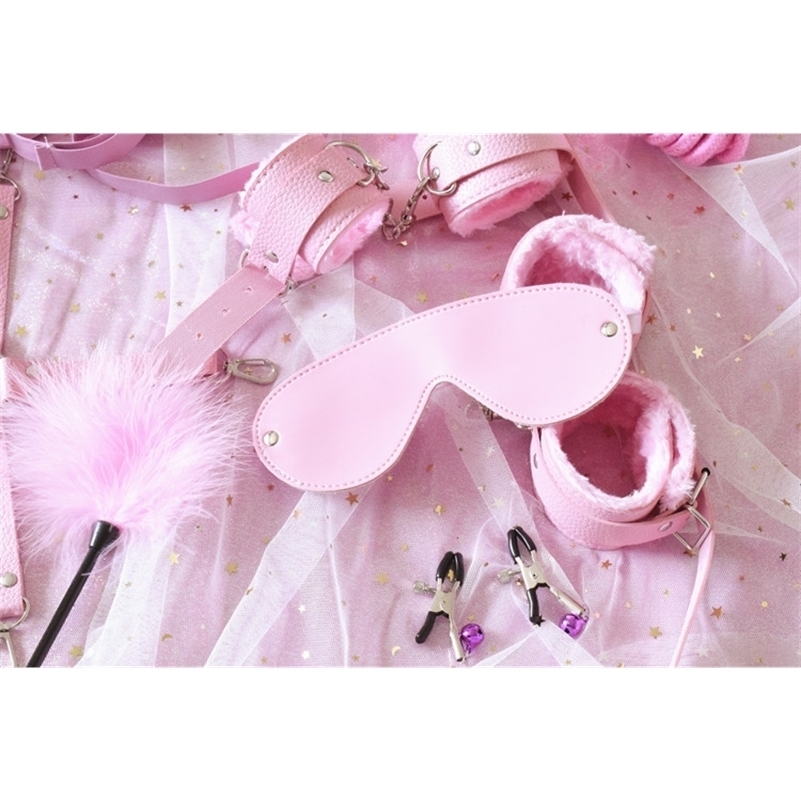 10pcs Sexy Lingerie Exotic Accessories Adjustable PU Leather BDSM Bondage Set Handcuffs Whip Rope Sex Toys for Couples Y200616