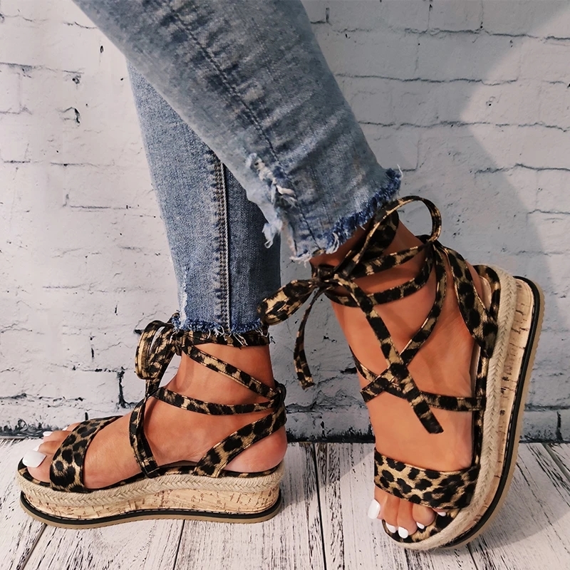 Women Sandals Summer Snake wedge shoes Ethnic Print Fashion Casual Lace Up Women Shoes Beach Ladies Plus Size shoes Sandals