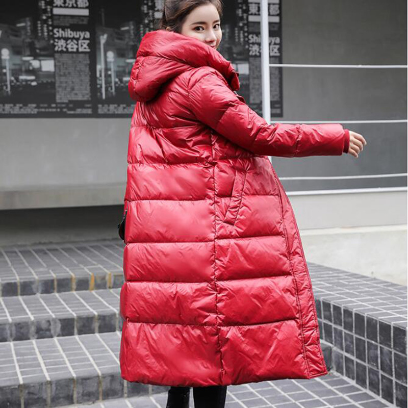 Winter Long Down Coat Women Thick Hooded Winter Zipper Plus Size Windproof Snow Outwear 90% White Duck Down Warm Jacket T200107