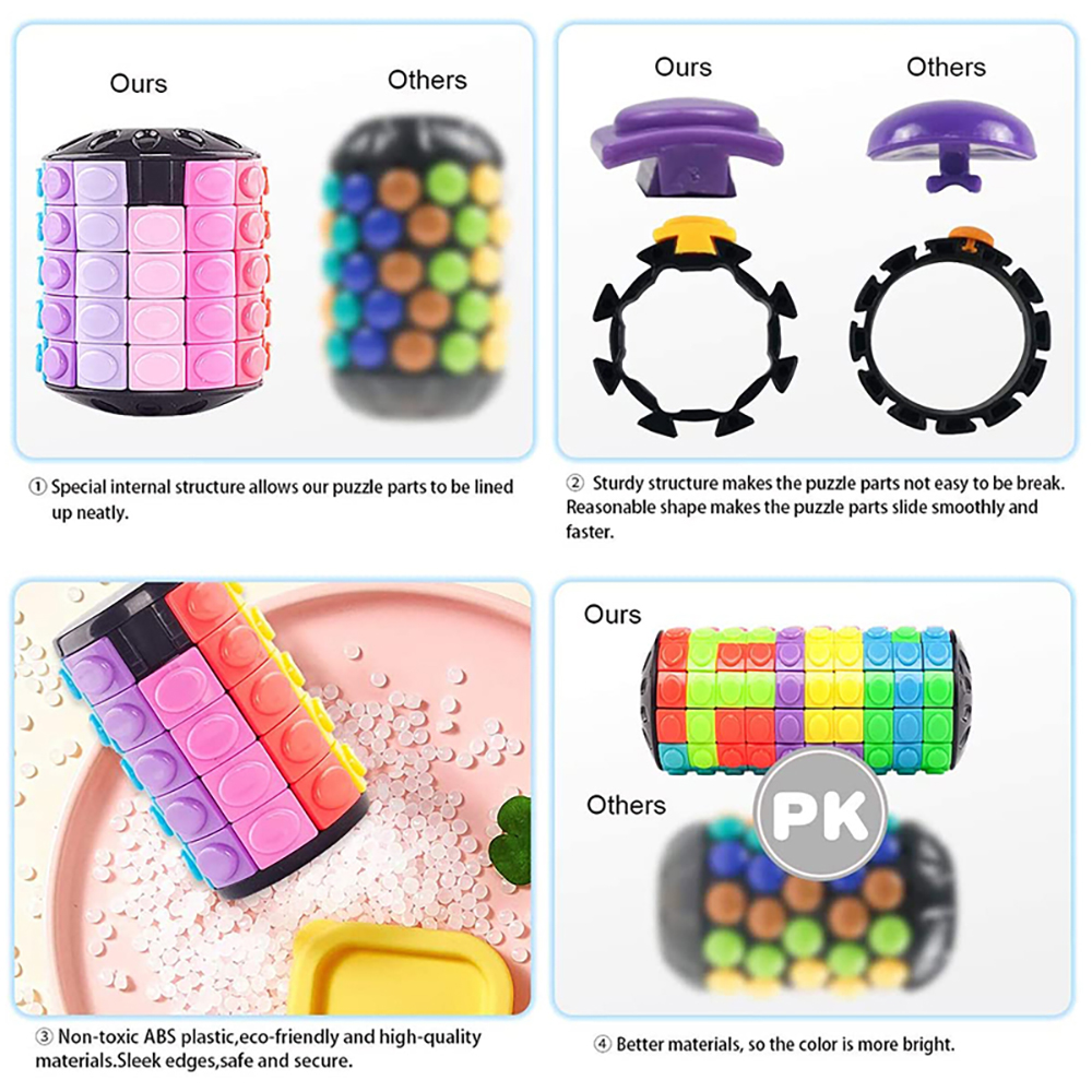 Rotate Slide 3D Puzzle Cube Magic Cylinder Tangram Fidget Toys 3 Layers Anti Stress IQ Fit Cognitive Educational Games Birthday Gifts for Kids Adults 