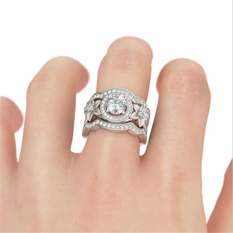 2020 Vintage Fashion Jewelry 925 Sterling Silver 3 PCS Rings Flower Ring CZ Diamond Women Wedding Engagement Band Ring For Lovers' Gift