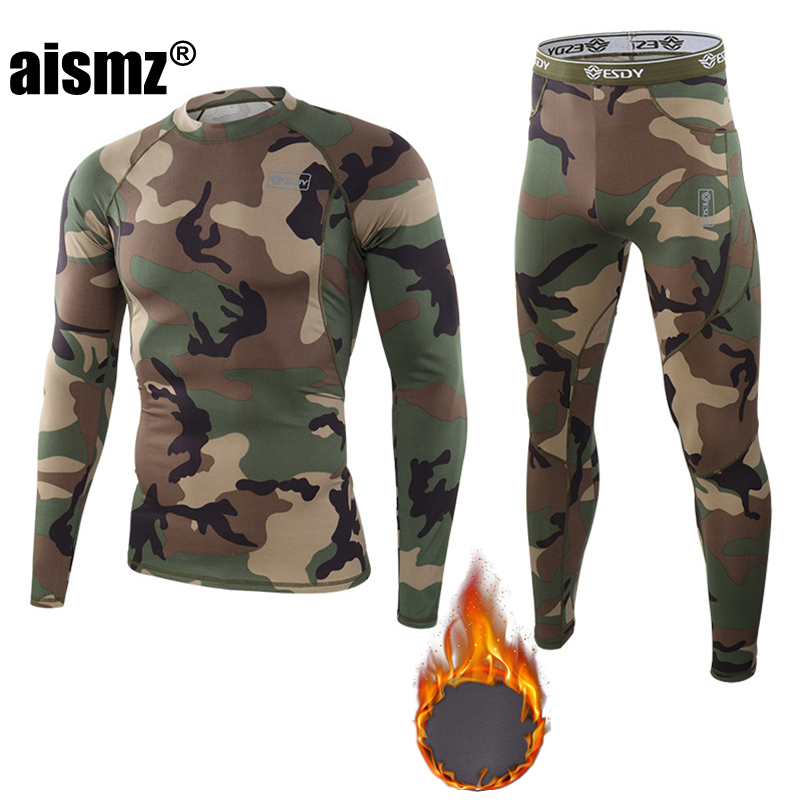 Aismz Winter Thermal Underwear Men Warm Fitness Fleece Legging Tight Undershirts Compression Quick Drying Thermo Long Johns Sets 201125