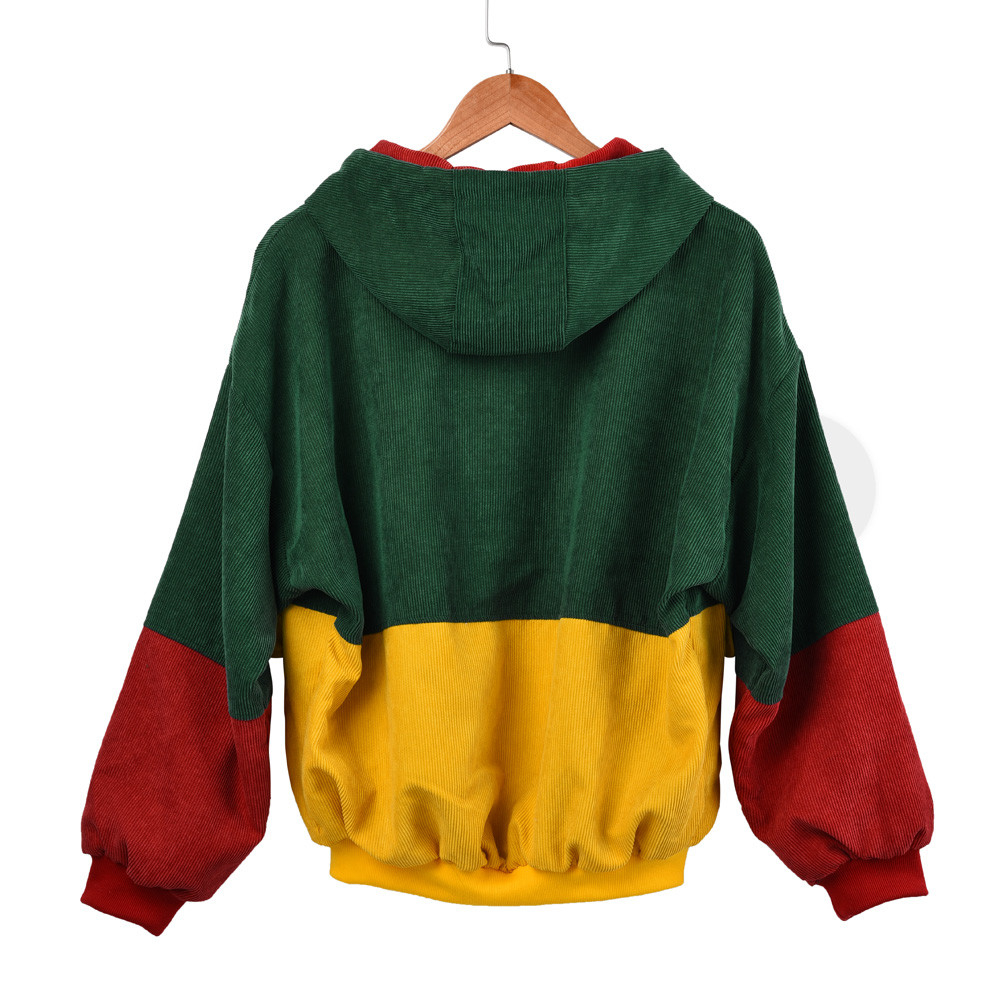 Feitong Harajuku Style Women Winter Warm Color Block Hooded Corduroy Jacket Long Sleeve Patchwork Oversize Zipper Jacket T200319