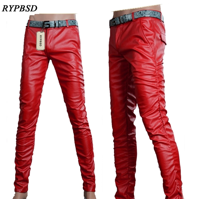 6 Colors PU Men Pants Fashion High Quality Motorcycle Faux Leather Mens Skinny Trousers 27-36 201128