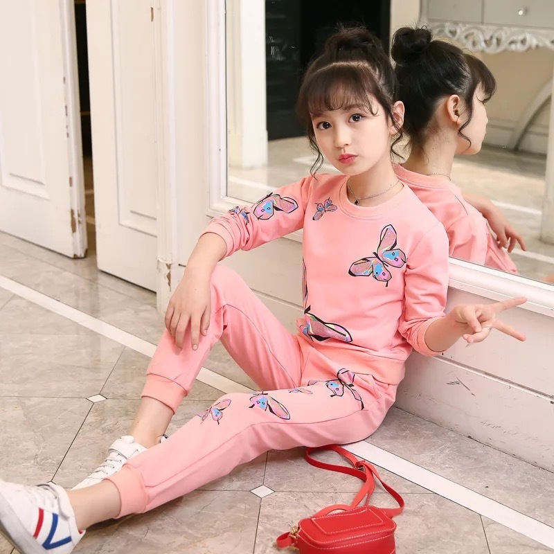 Girls Clothes Sport Striped Clothing For Girls Coat + Pants Kids Clothes Teenage Children's School Clothing 5 6 7 8 10 12 YearsX1019