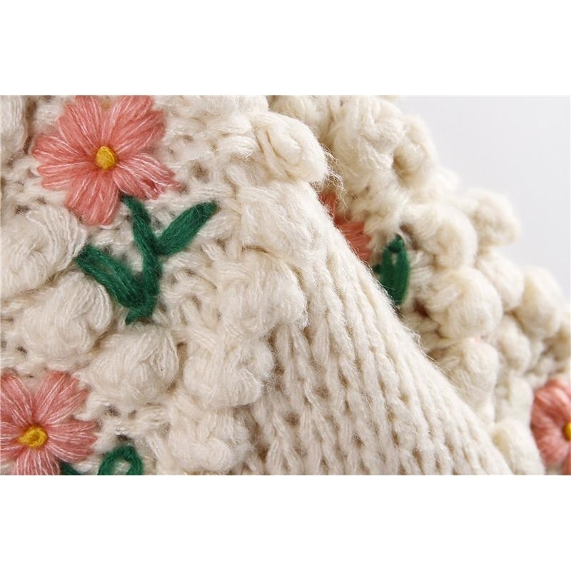 ZITY New Women Winter Handmade Sweater And Cardigans Floral Embroidery Hollow Out Chic Knit Jacket Pearl Beading Cardigans 201030