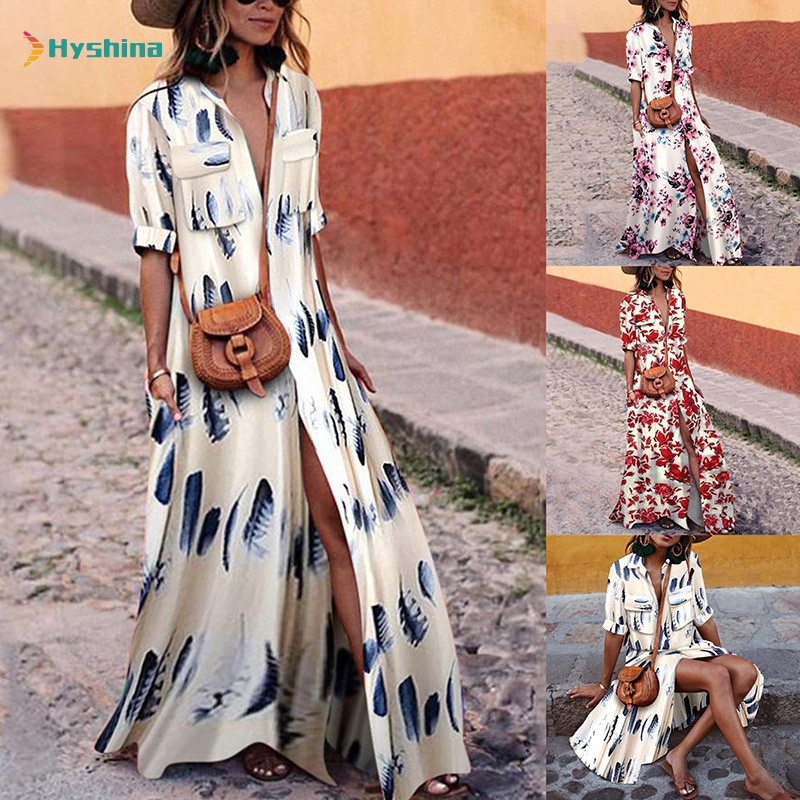 Autumn and Winter Colorful Stripe Printed Bohemian Dress Long Women 201008