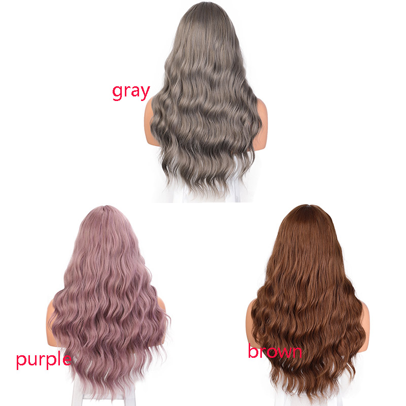 Long Wavy Wig Synthetic Wigs Mix Gray Womens Wig with Bangs for Women African American Heat Resistant Hair Daily