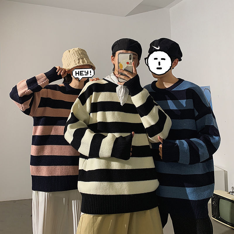 Privathinker Men's Winter Couple Sweater Casual Oversize Woman Pullovers Streetwear Striped Man Korean Fashion Sweaters 201224