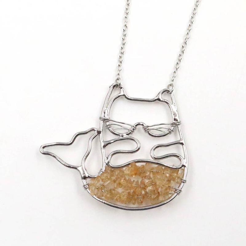 Yellow Citrines Silver Plated Wire Wrap Cute Cat Pendant Tiger Eye Stone Animal Necklace Attractive Design Jewelry
Yellow Citrines Silver Plated Wire Wrap Cute Cat Pendant Tiger Eye Stone Animal Necklace Attractive Design Jewelry