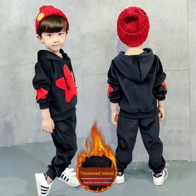 Toddler Boy Clothes Children's Clothing Baby Boys Warm Suit Kid's Winter Suede Sets Velvet Thickening Girls Leisure-sweater 201031