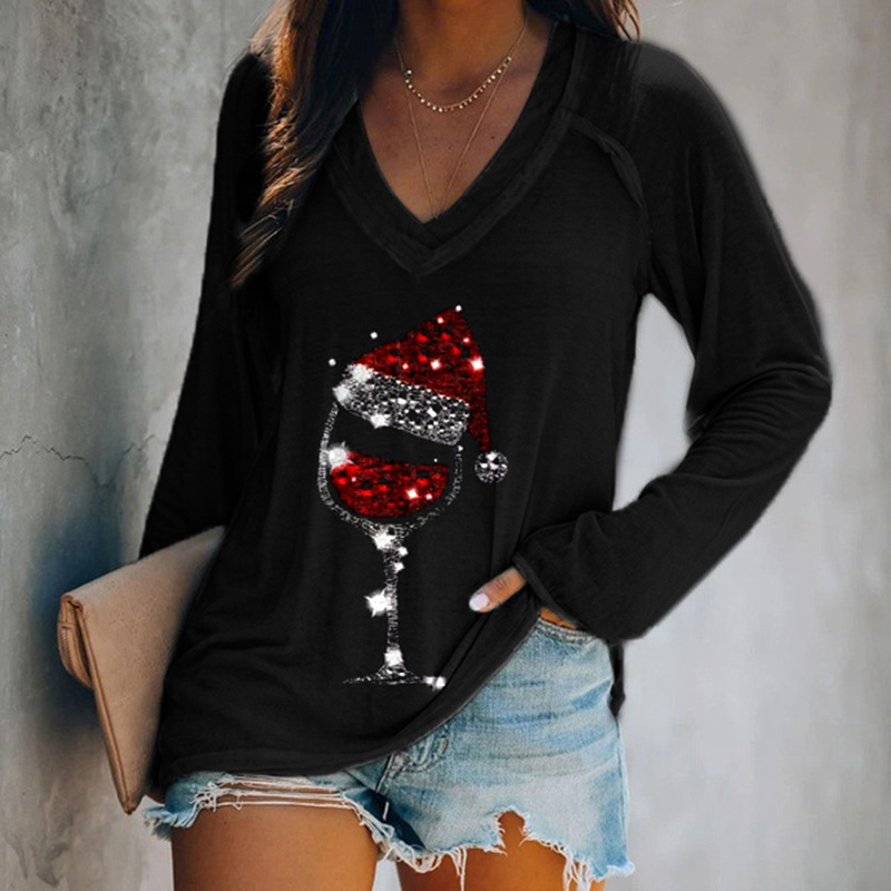 Christmas T-shirt Fashion Womens Casual Loose V-Neck Red Wine Glass Print Long-Sleeve Female Pullovers Tees Plus Size -3XL 201125, Black
Christmas T-shirt Fashion Womens Casual Loose V-Neck Red Wine Glass Print Long-Sleeve Female Pullovers Tees Plus Size -3XL 201125, Black