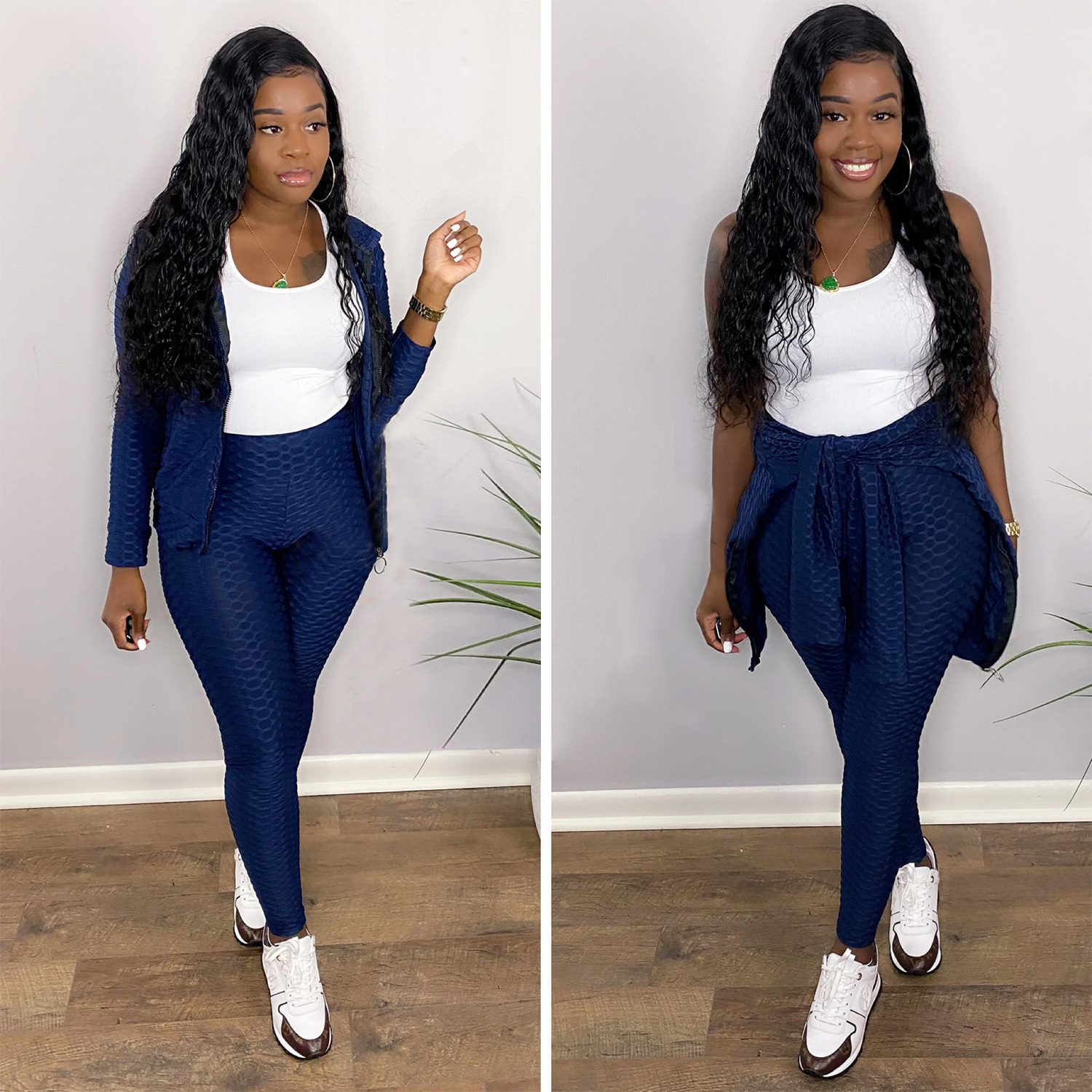 Pants Spot 2021 European and American fashion fish scale polyester stretch frame hooded casual sports suit