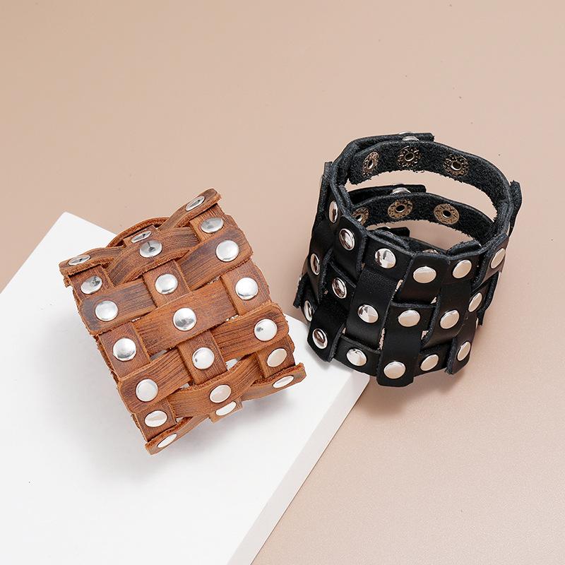 Punk Men Rivet Bracelet Jewelry Handmade Woven Leather Large Wide Wrap Bracelet Diy Jewelry Making Brown Black Color
Punk Men Rivet Bracelet Jewelry Handmade Woven Leather Large Wide Wrap Bracelet Diy Jewelry Making Brown Black Color