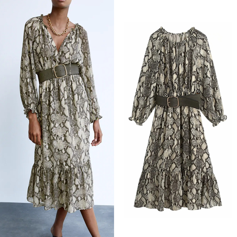 2021 New Animal Print Midi Women Long Sleeve V-neck Ruffle Dress Woman Fashion Contrast Belt Elastic Waist Ladies Dresses Nnh1
2021 New Animal Print Midi Women Long Sleeve V-neck Ruffle Dress Woman Fashion Contrast Belt Elastic Waist Ladies Dresses Nnh1