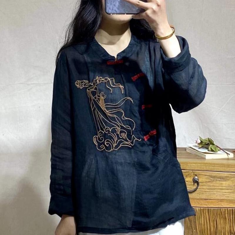 Ethnic Clothing Cheongsam Top Chinese Style Women Dragon Shirt Hanfu Linen Fairy Embroidery Casual Loose Female 2022 Fashion
Ethnic Clothing Cheongsam Top Chinese Style Women Dragon Shirt Hanfu Linen Fairy Embroidery Casual Loose Female 2022 Fashion
