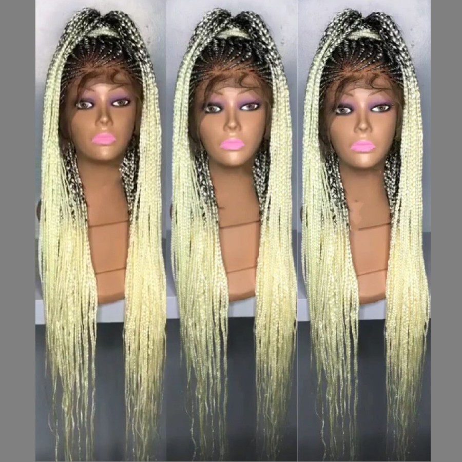 New 13X4" Lace Frontal Box Braid Wig with Baby Hair Hand-Braided black/burgundy/blonde cornrow braided wig Twist Wigs for african women