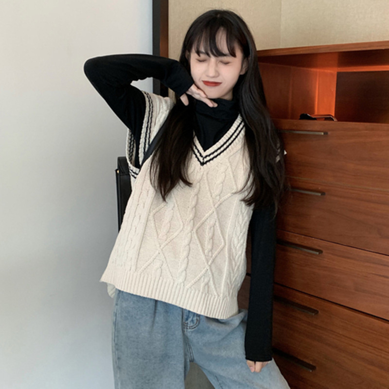 2 colors korean preppy style Vneck color patchwork v neck vest sweaters womens knitted sweaters C9296 200924