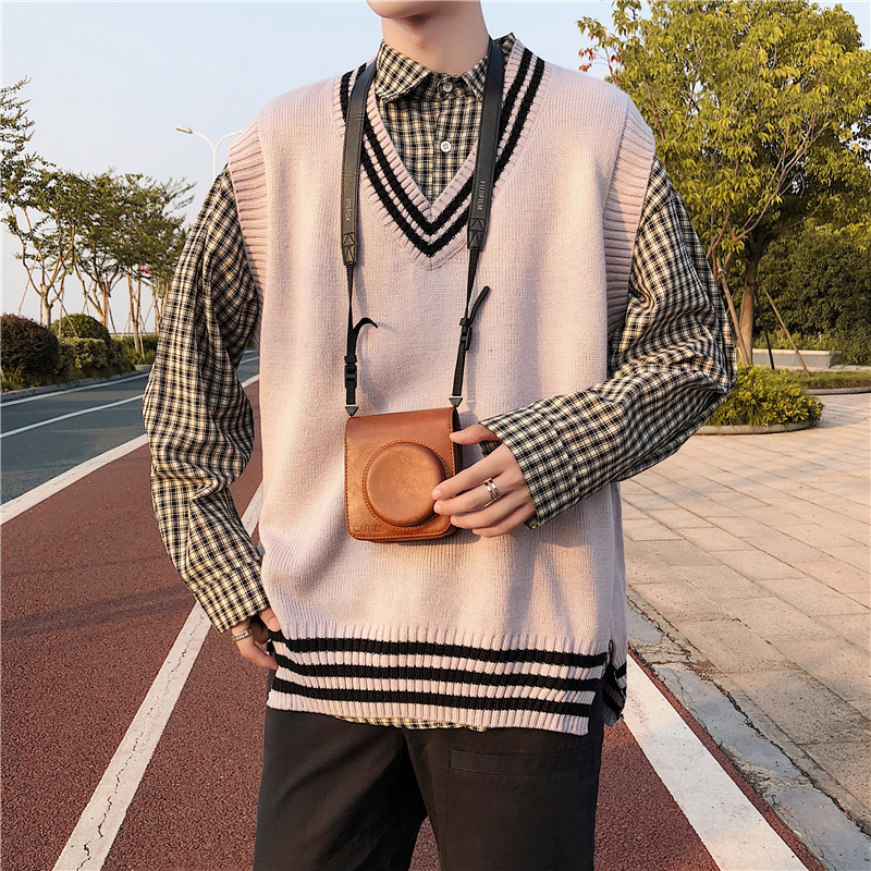 Men V-neck Cotton Sweater Vest Patchwork Spacious Sleeveless Perfect Quality Fashion Clothes Casual Knitted Wool Jumper Coat 201203