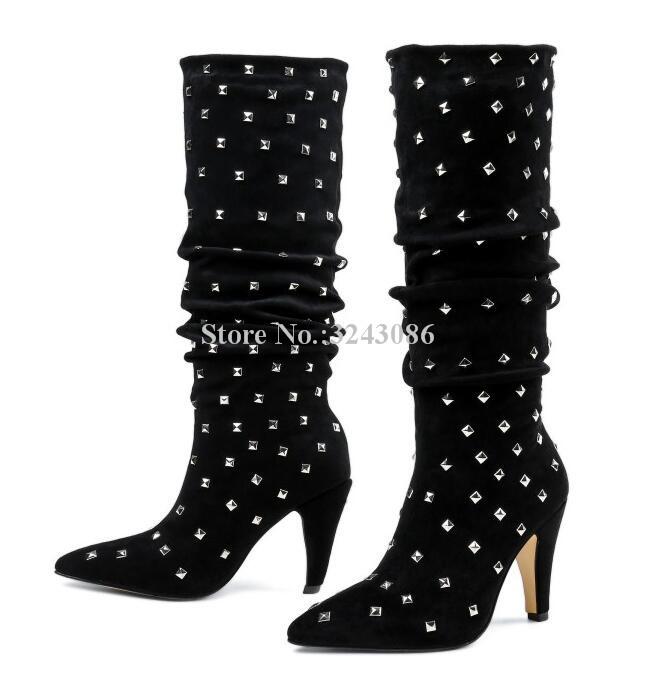 Sexy Black Suede Rivets Long Boots Women Fashion Spike Heel Pointed Toe Studded Near Knee Boots Lady Winter Warm Dropship
Sexy Black Suede Rivets Long Boots Women Fashion Spike Heel Pointed Toe Studded Near Knee Boots Lady Winter Warm Dropship