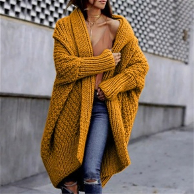 Winter Solid Long Sleeve Knitwear Turndown Collar Women Casual Knitted Sweater Overcoats Cardigans Autumn Coats for Female Coat T200828