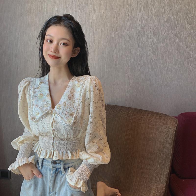 Autumn solid color cotton apricot blouse Vintage hollow out female office ladies tops Casual lace long sleeve blouse shirts, Apricot tops 
Autumn solid color cotton apricot blouse Vintage hollow out female office ladies tops Casual lace long sleeve blouse shirts, Apricot tops