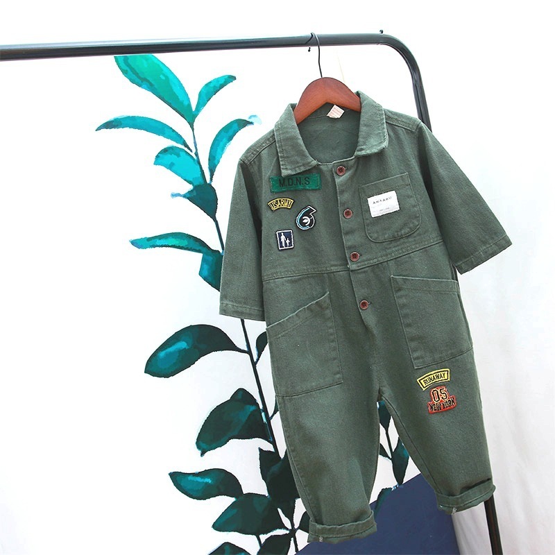Children Jumpsuit Baby Boys Girls Spring Autumn Romper Tooling Clothing Child Baby Fashion Trendy Army Green Clothes Sets 2-7 YX1019