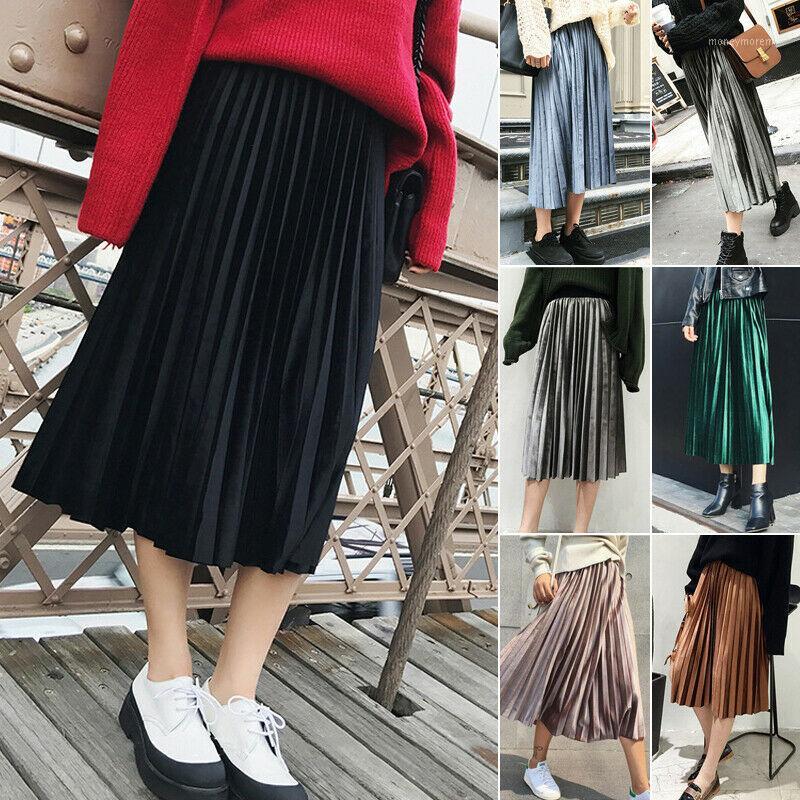 Women Fashion Midi High-waist Pleated Pleuche Elastic Skirts Winter Casual Solid Color Maxi Skirt1, Green
Women Fashion Midi High-waist Pleated Pleuche Elastic Skirts Winter Casual Solid Color Maxi Skirt1, Green