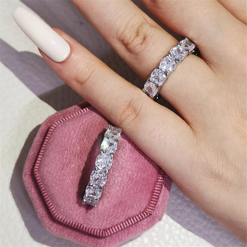 2022 Ins Top Sell Wedding Rings Simple Fashion Jewelry 925 Sterling Silver Cushion Shape Multi Color 5A Cubic Zircon CZ Diamond Promise Women Eternity