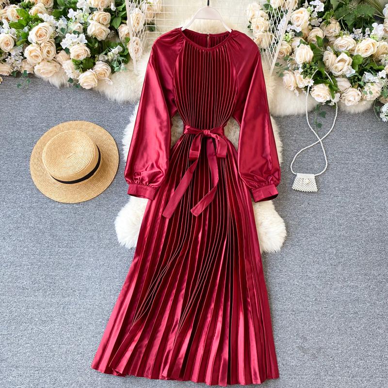 Women New Fashion Round Neck Pleated Satin Dress Lady Long Sleeve Solid Color High Waist Harujuku Elegant Vestidos P656, Red
Women New Fashion Round Neck Pleated Satin Dress Lady Long Sleeve Solid Color High Waist Harujuku Elegant Vestidos P656, Red