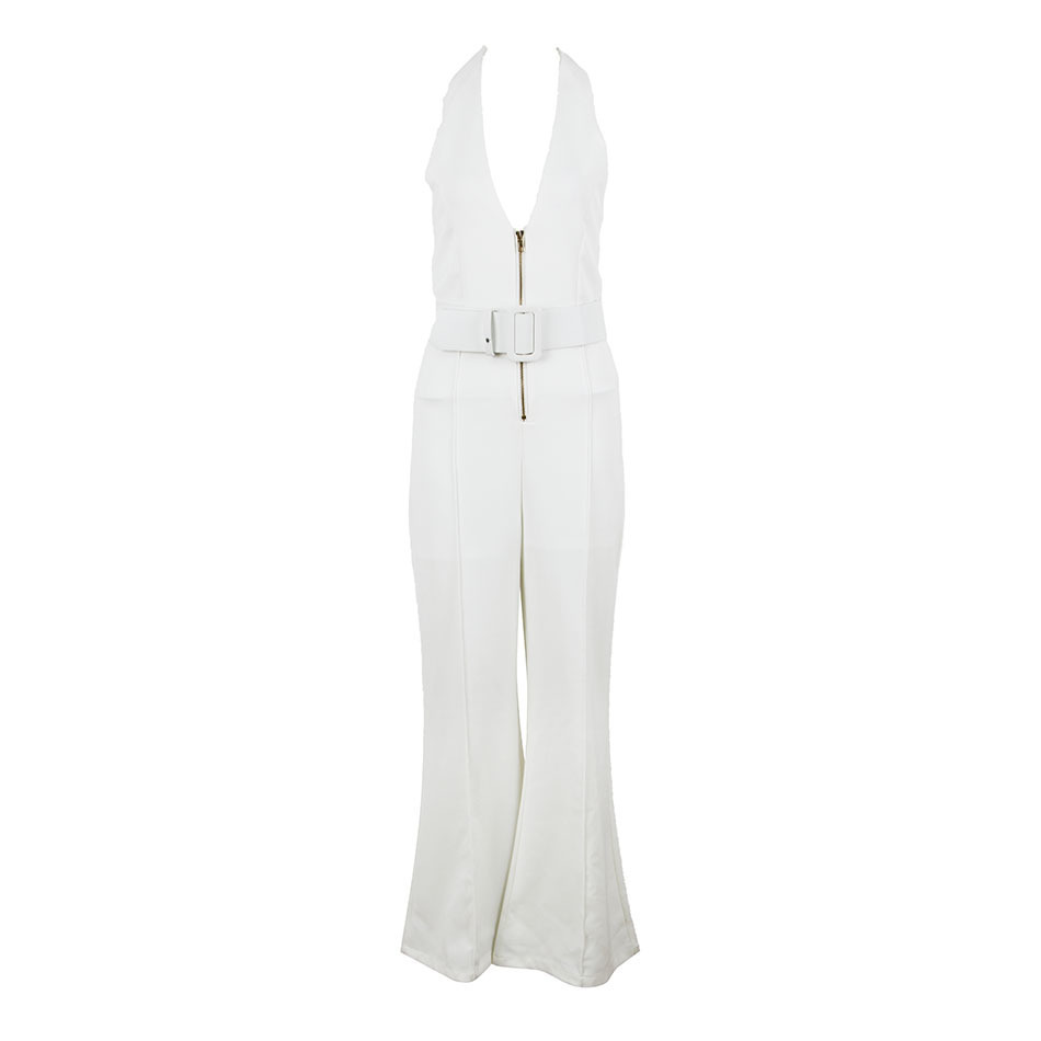 summer new women's fashion sexy white jumpsuit Bodycon hanging neck backless Vneck club party jumpsuit T200509