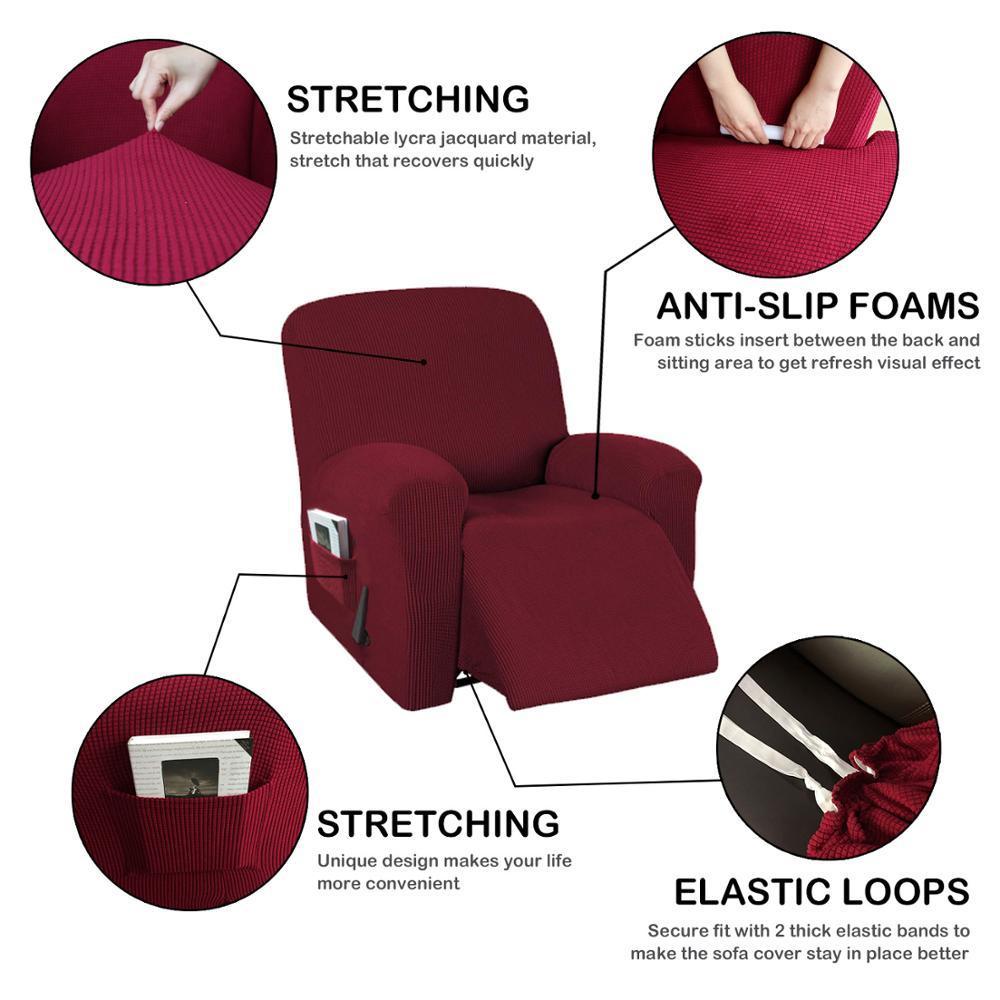 Bed High Elasticity Solid Color All-Inclusive Rocker Thick Fabric Sofa Recliner Cover LJ201216
