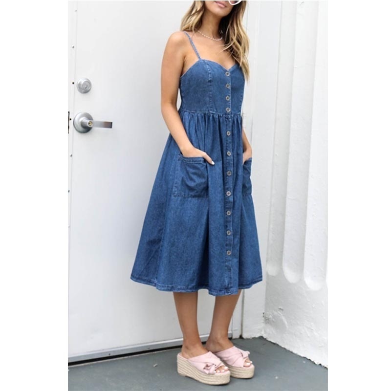 Sexy Summer Dress Women pocket Backless Pleated Sling Dresses spaghetti Strap Neck Casual Beach Dress Sleeveless Vestidos T200619